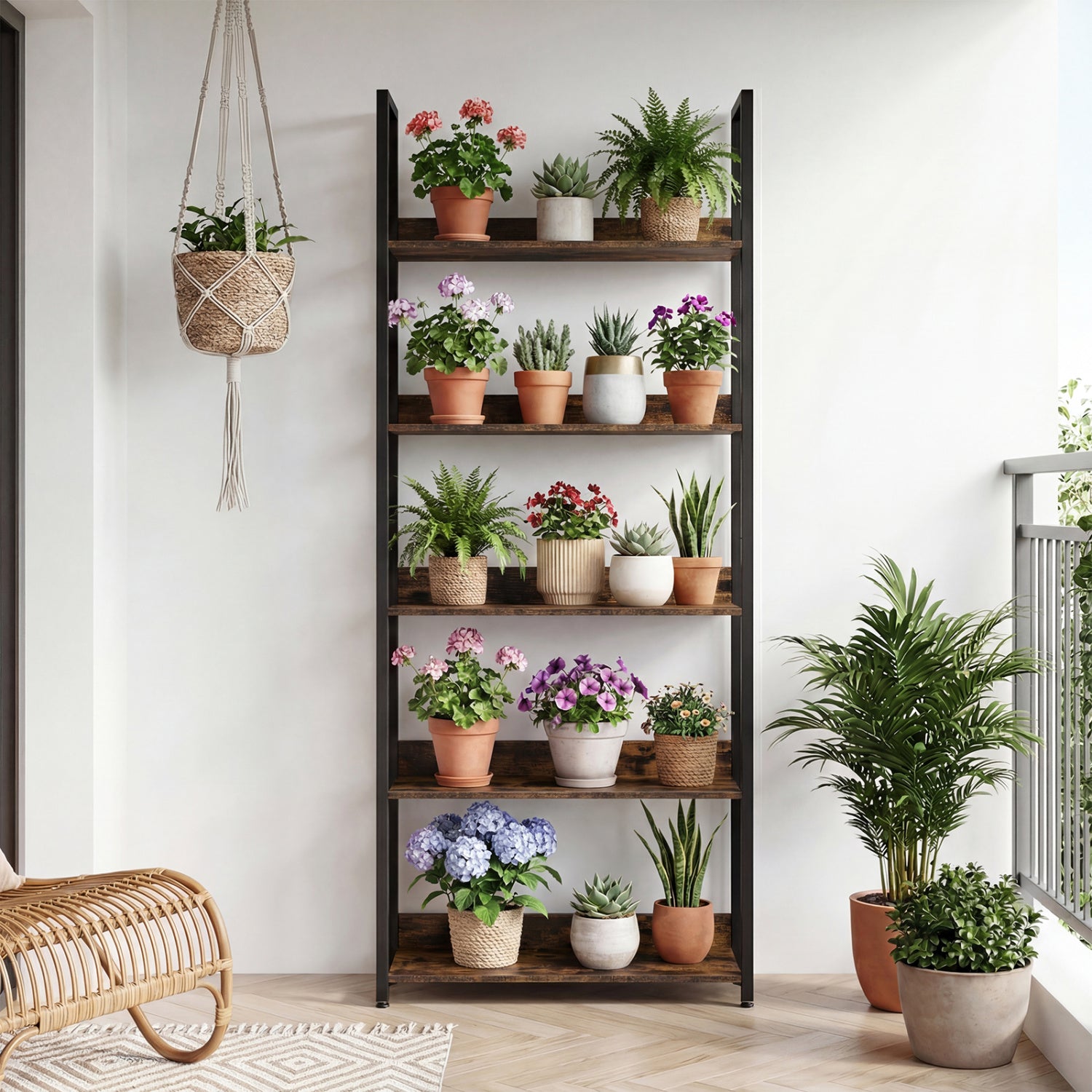 5-Tier Tall Wooden Bookcase with Back Panels, Rustic Brown Bookcases at Gallery Canada
