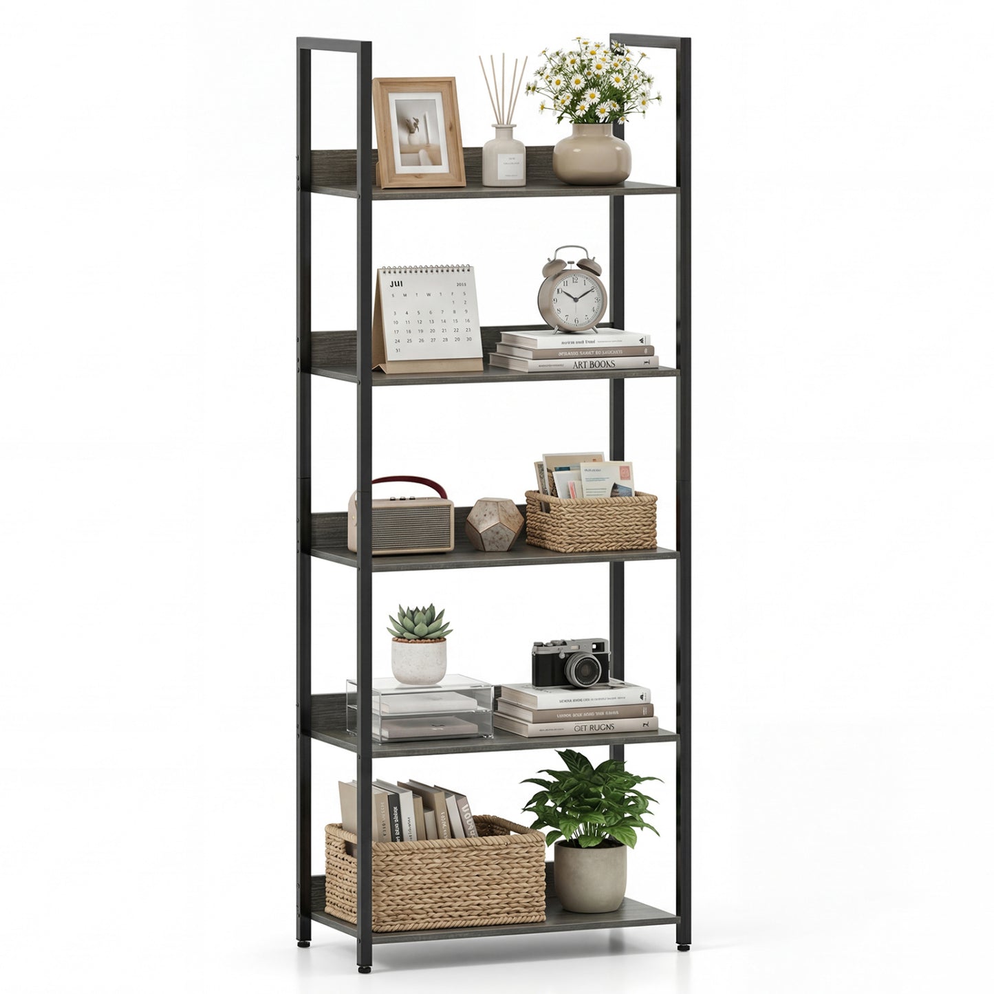 5-Tier Wooden Bookcase with Back Panels, Oak Bookcases at Gallery Canada