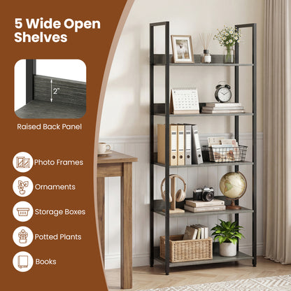 5-Tier Wooden Bookcase with Back Panels, Oak Bookcases at Gallery Canada