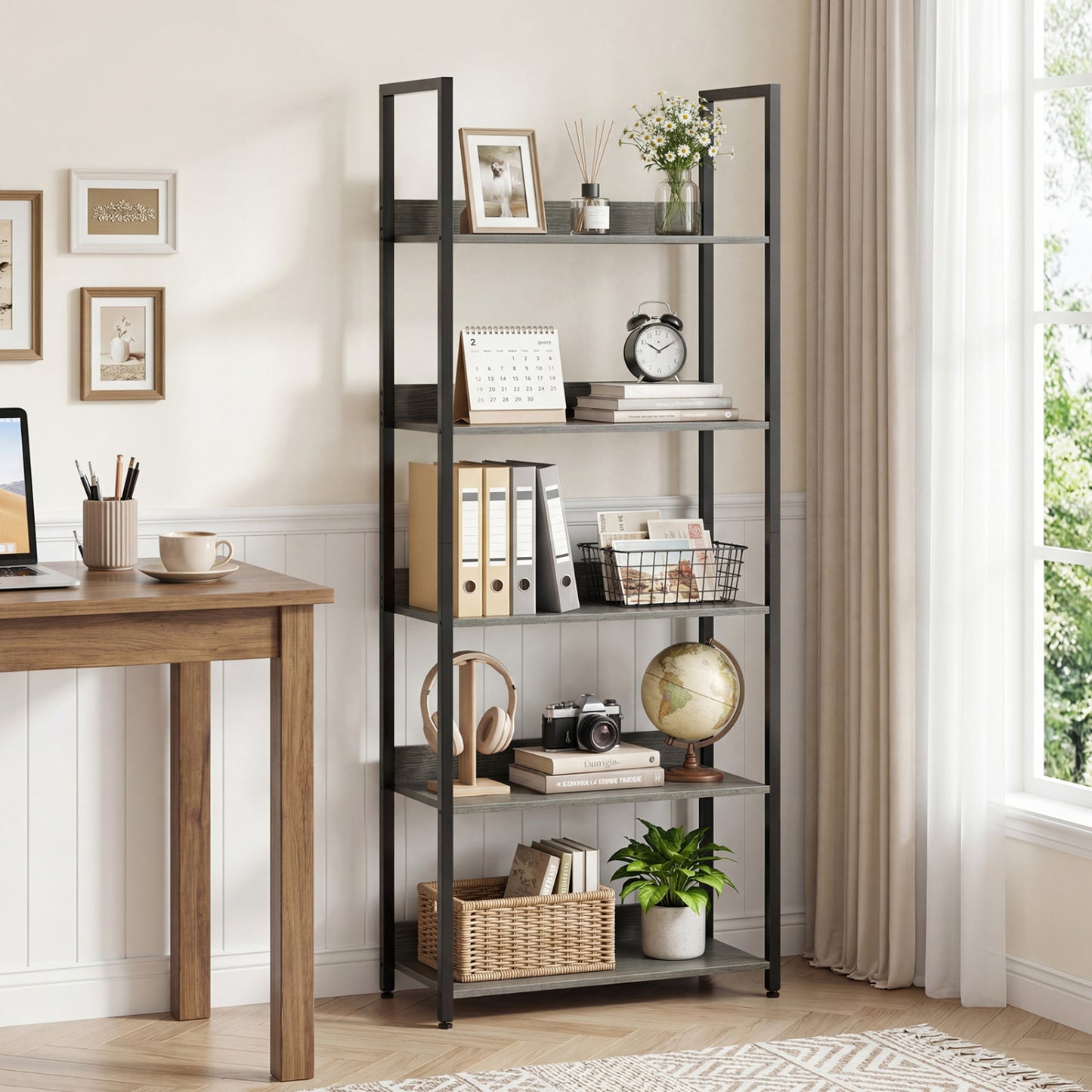 5-Tier Wooden Bookcase with Back Panels, Oak Bookcases Oak at Gallery Canada