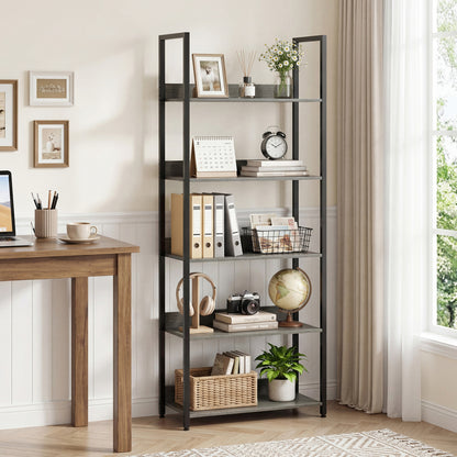 5-Tier Wooden Bookcase with Back Panels, Oak Bookcases Oak at Gallery Canada