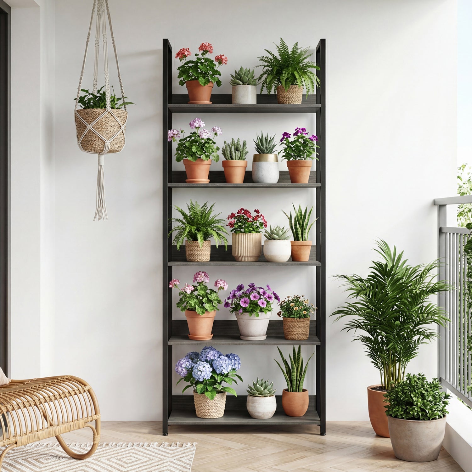 5-Tier Wooden Bookcase with Back Panels, Oak Bookcases at Gallery Canada
