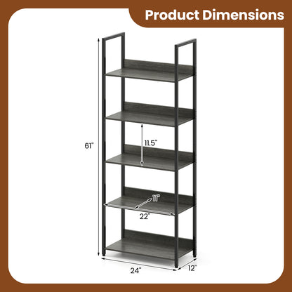 5-Tier Wooden Bookcase with Back Panels, Oak Bookcases at Gallery Canada