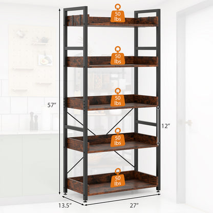 5-Tier Bookshelf with 4 Hooks Industrial Storage Bookcase, Rustic Brown Bookcases at Gallery Canada