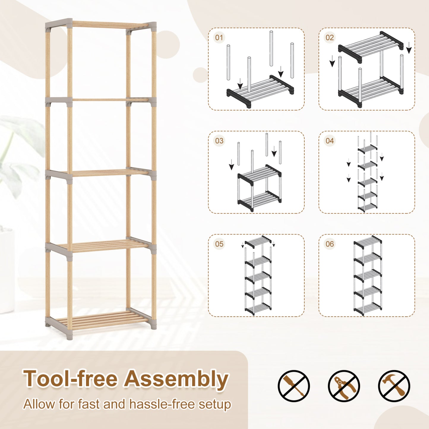 5-Tier Bookshelf With Open Shelves, Home Office And Bathroom Bookcases at Gallery Canada