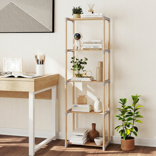 5-Tier Bookshelf With Open Shelves, Home Office And Bathroom