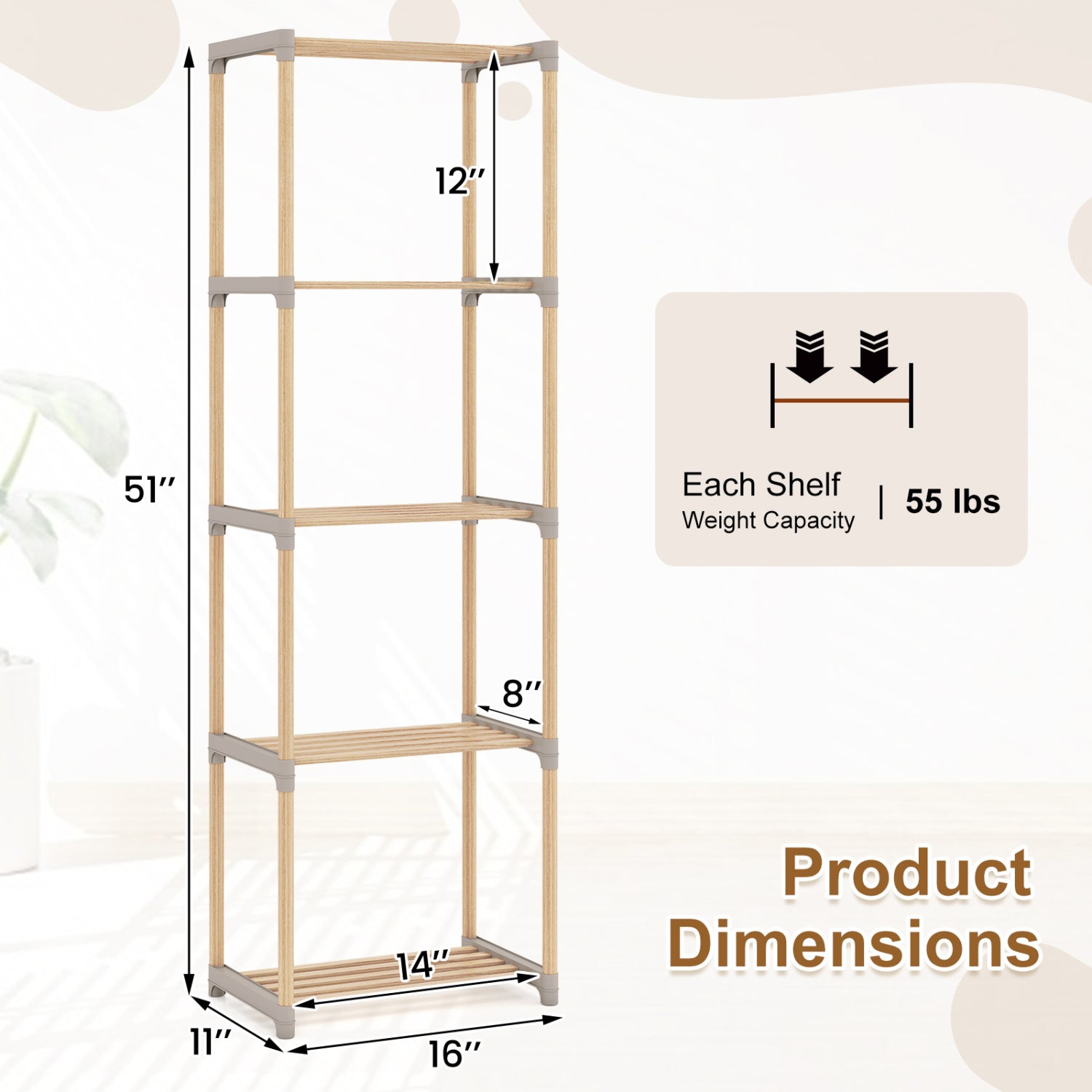 5-Tier Bookshelf With Open Shelves, Home Office And Bathroom Bookcases at Gallery Canada