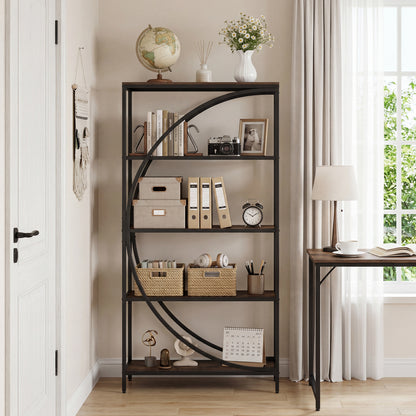 5-Tier Half-Moon Bookshelf, Living Room, Home Office, Rustic Brown Bookcases at Gallery Canada