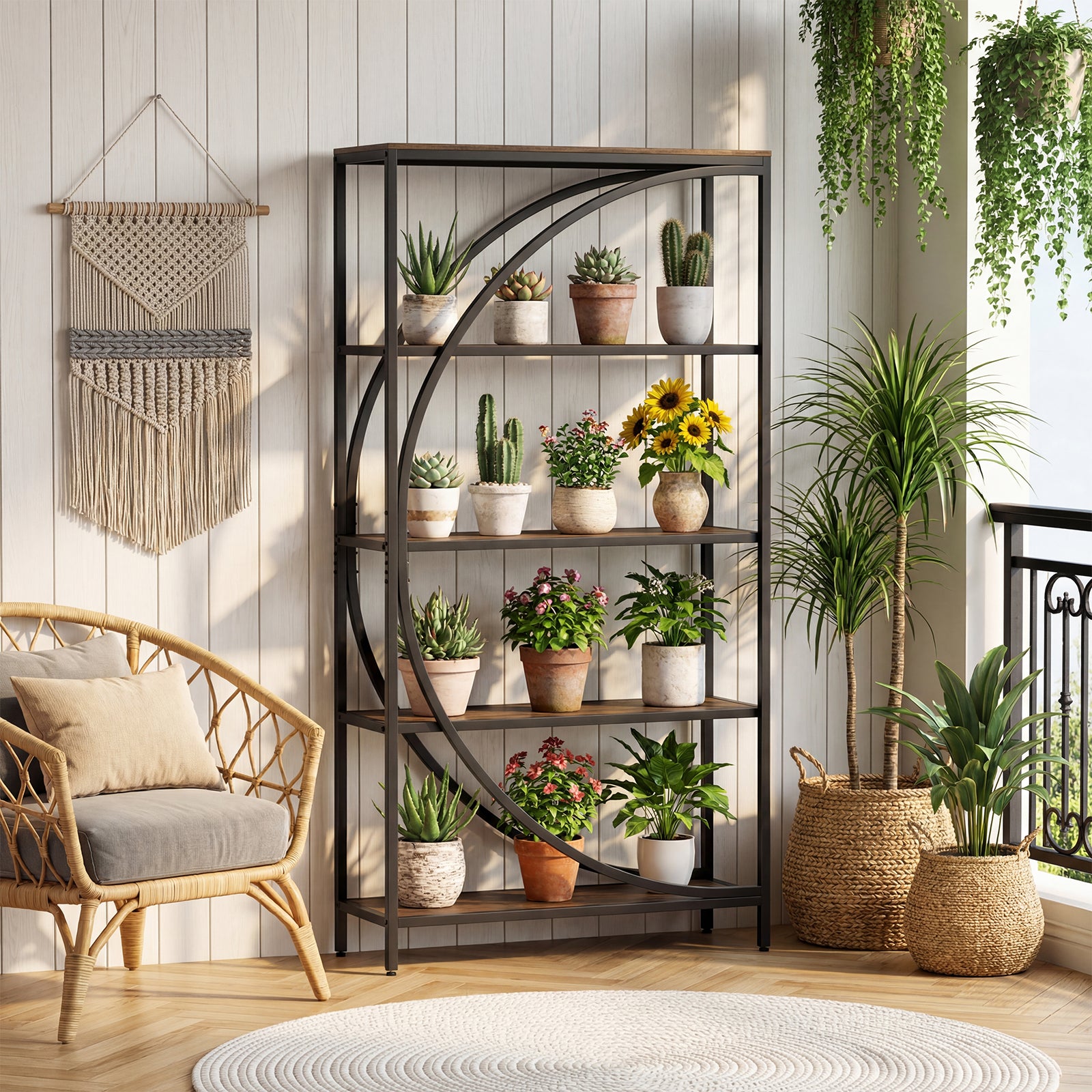 5-Tier Half-Moon Bookshelf, Living Room, Home Office, Rustic Brown Bookcases at Gallery Canada