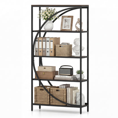 5-Tier Half-Moon Bookshelf, Living Room, Home Office, Rustic Brown Bookcases at Gallery Canada