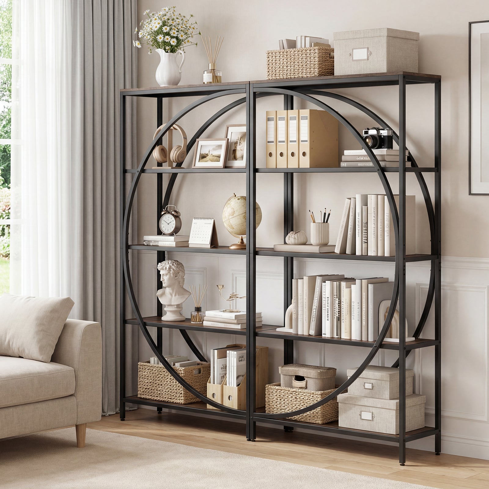 5-Tier Half-Moon Bookshelf, Living Room, Home Office, Rustic Brown Bookcases at Gallery Canada