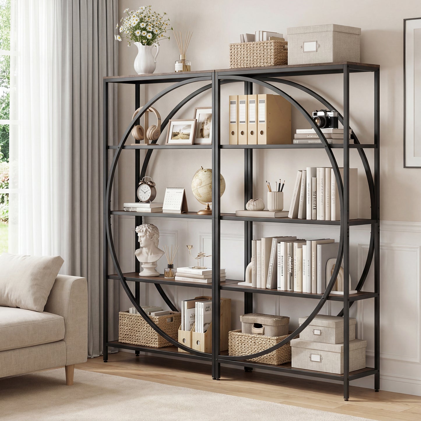 5-Tier Half-Moon Bookshelf, Living Room, Home Office, Rustic Brown Bookcases at Gallery Canada