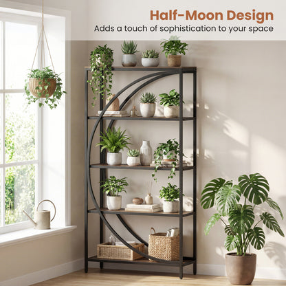 5-Tier Half-Moon Bookshelf, Living Room, Home Office, Rustic Brown Bookcases at Gallery Canada