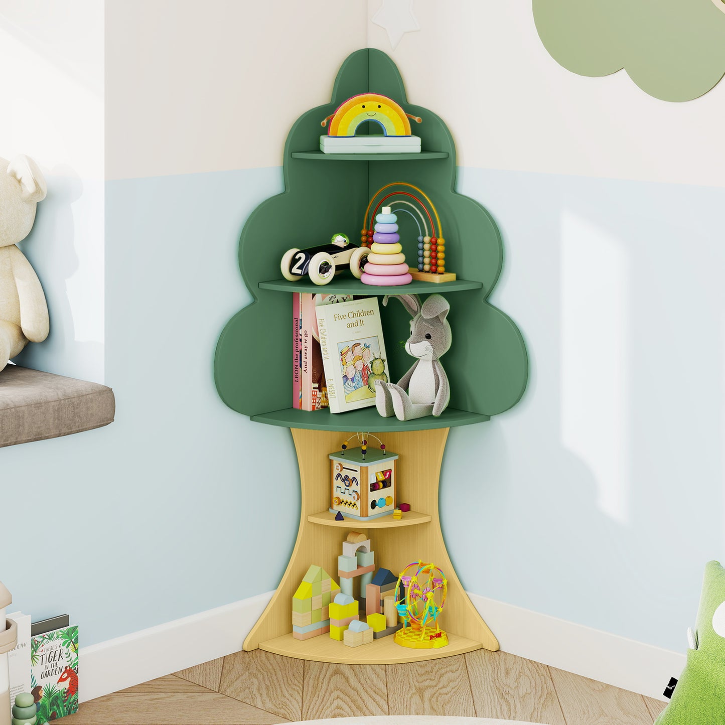 5-Tier Children Book Display Rack with Anti-toppling System, Green Kids Storage at Gallery Canada