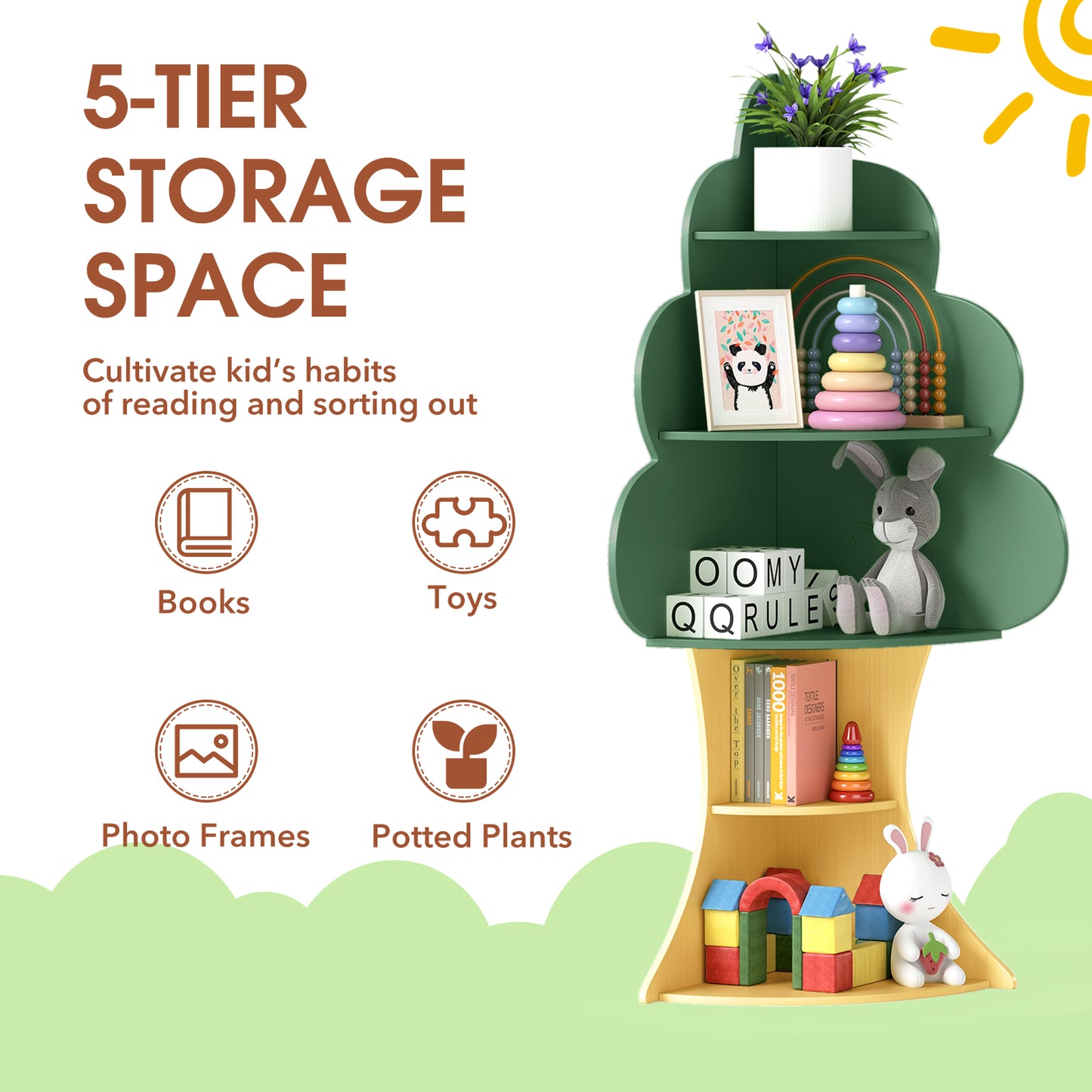 5-Tier Children Book Display Rack with Anti-toppling System, Green Kids Storage at Gallery Canada