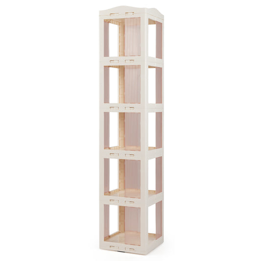 5-Tier Foldable Rotating Bookshelf 360° Spinning Bookcase with Swivel Base, White Bookcases White at Gallery Canada