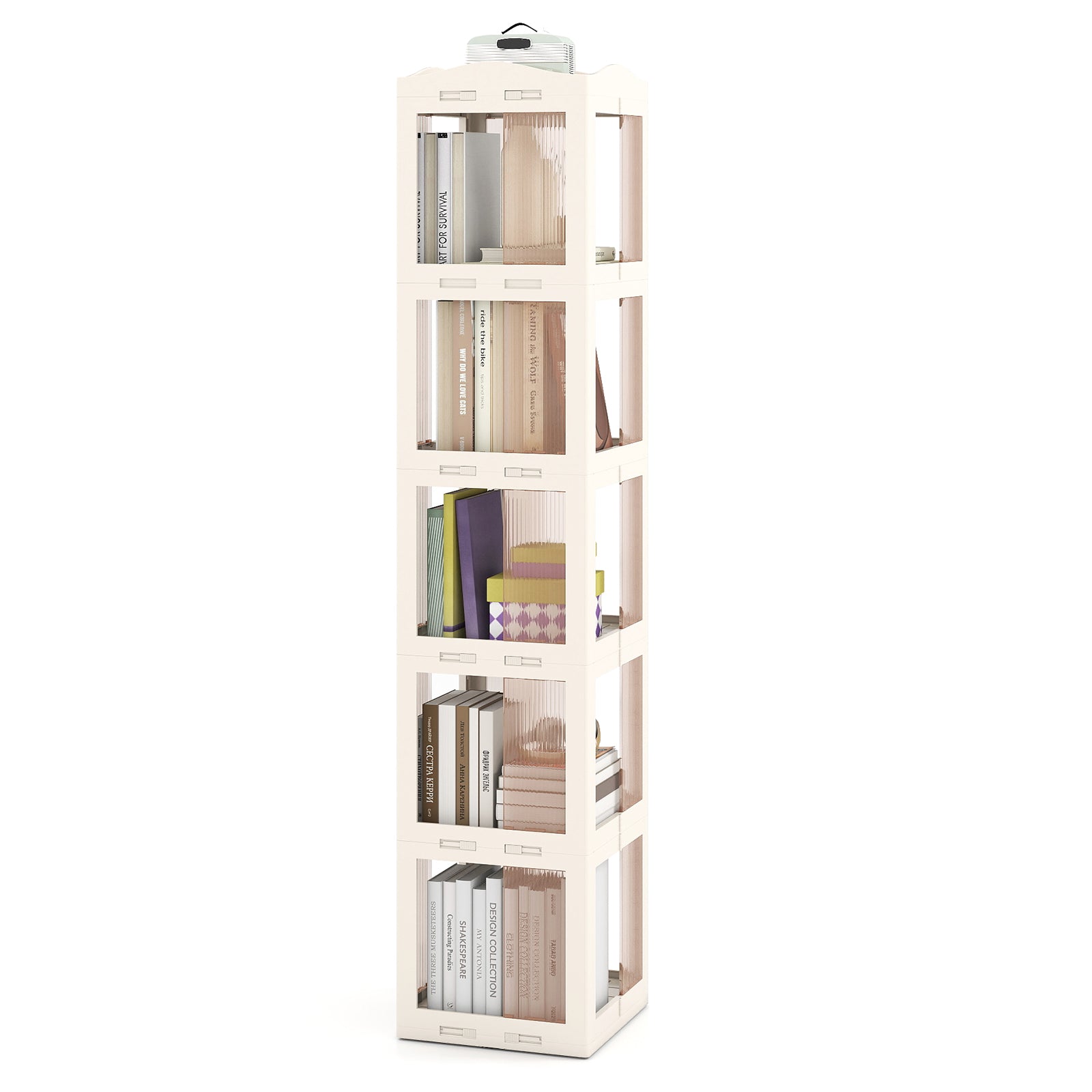 5-Tier Foldable Rotating Bookshelf 360° Spinning Bookcase with Swivel Base, White Bookcases at Gallery Canada
