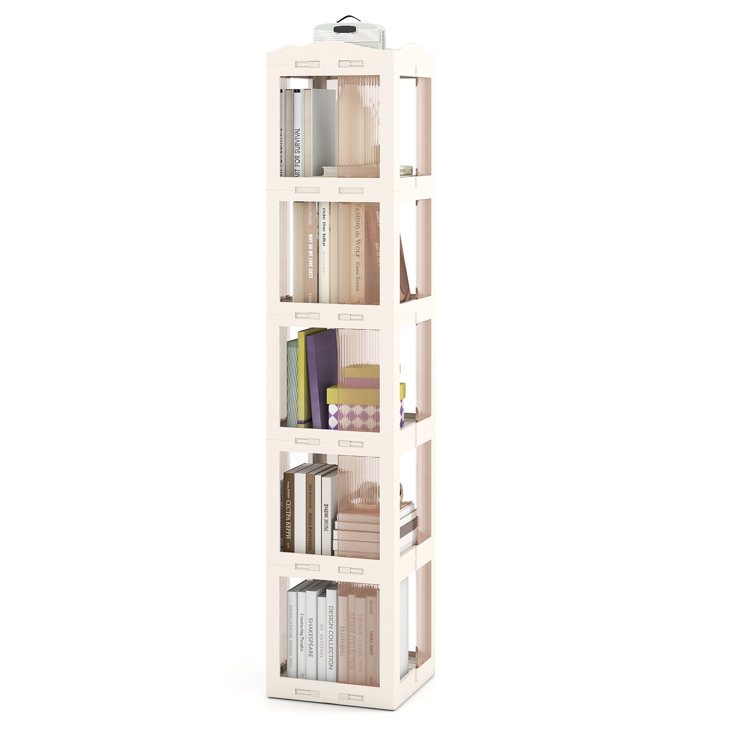 5-Tier Foldable Rotating Bookshelf 360° Spinning Bookcase with Swivel Base, White Bookcases at Gallery Canada