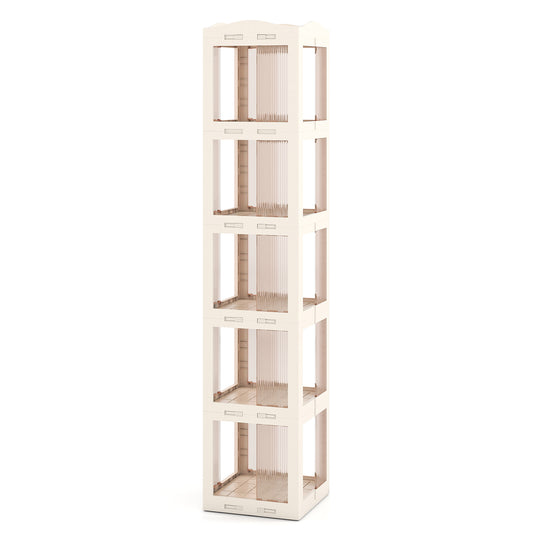 5-Tier Foldable Rotating Bookshelf 360° Spinning Bookcase with Swivel Base, White Bookcases White at Gallery Canada