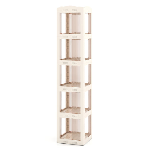 5-Tier Foldable Rotating Bookshelf 360° Spinning Bookcase with Swivel Base, White