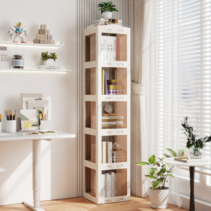 5-Tier Foldable Rotating Bookshelf 360° Spinning Bookcase with Swivel Base, White Bookcases at Gallery Canada