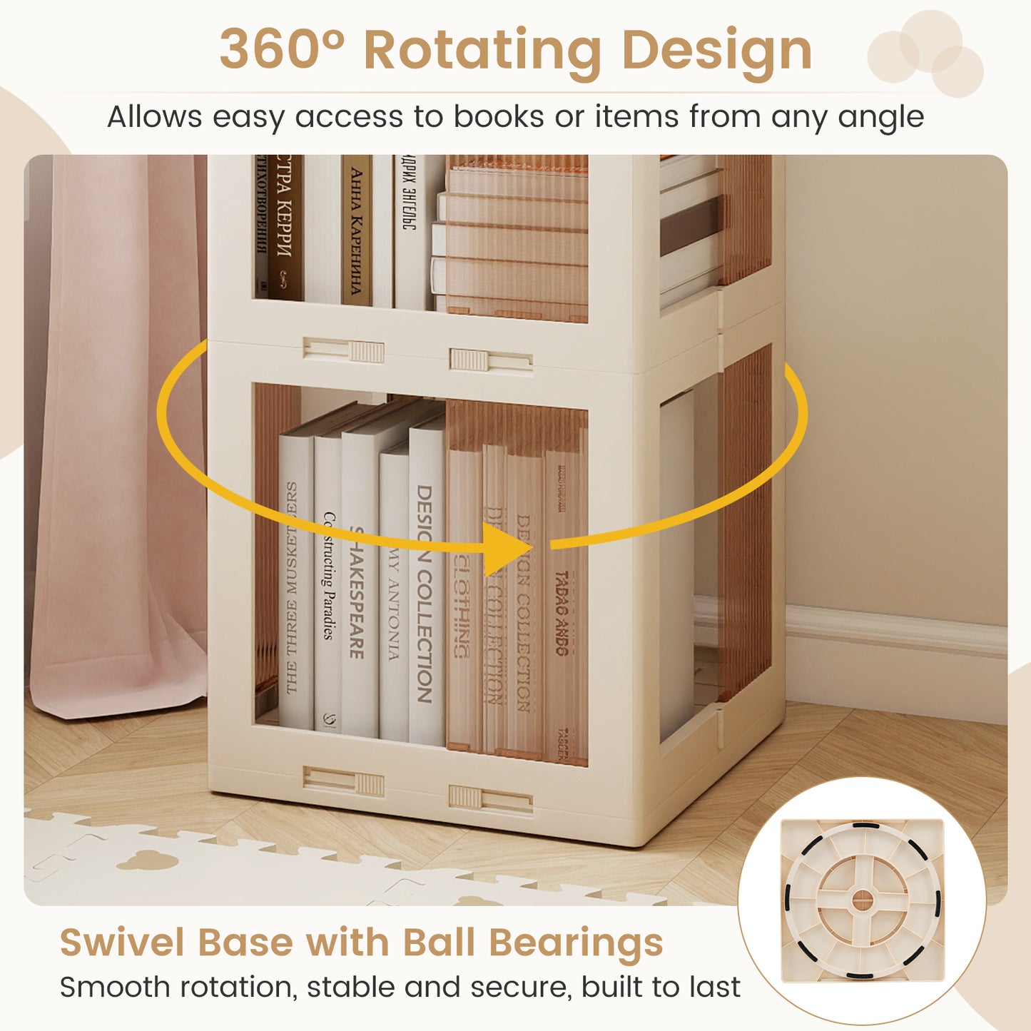5-Tier Foldable Rotating Bookshelf 360° Spinning Bookcase with Swivel Base, White Bookcases at Gallery Canada