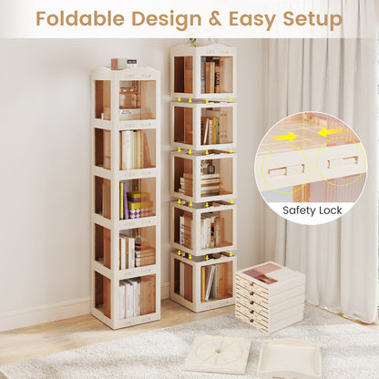 5-Tier Foldable Rotating Bookshelf 360° Spinning Bookcase with Swivel Base, White Bookcases at Gallery Canada