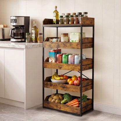 5-Tier Food Storage Rack with 4 Pull-out Drawers and Adjustable Feet, Rustic Brown