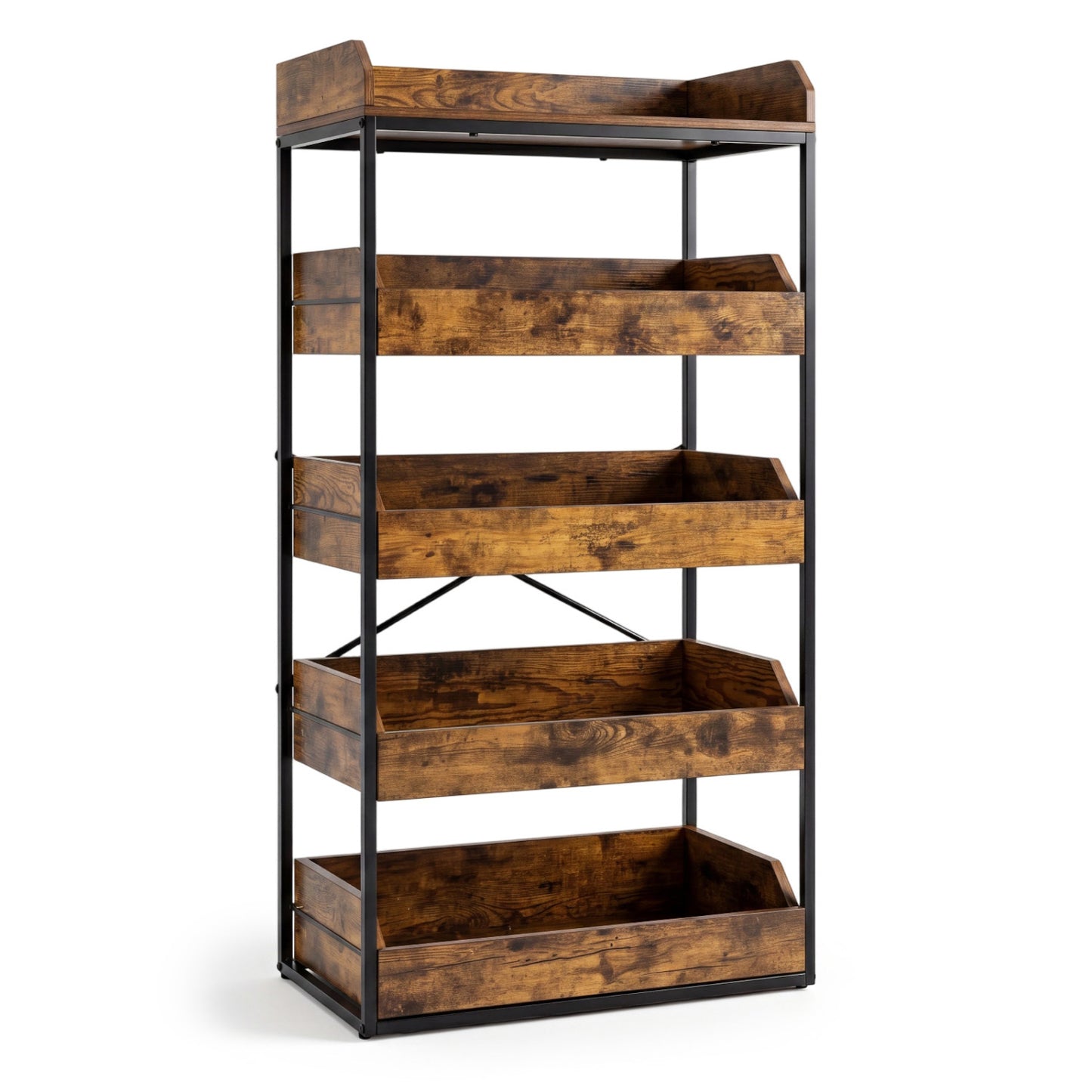 5-Tier Food Storage Rack with 4 Pull-out Drawers and Adjustable Feet, Rustic Brown