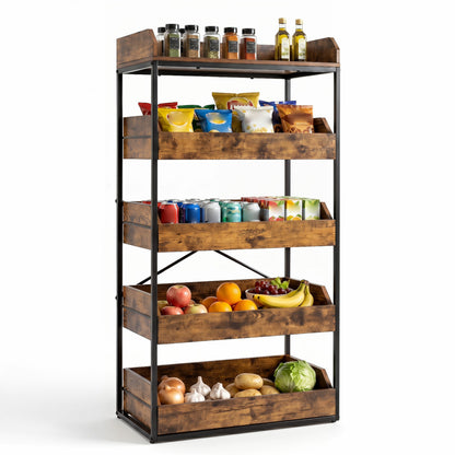 5-Tier Food Storage Rack with 4 Pull-out Drawers and Adjustable Feet, Rustic Brown