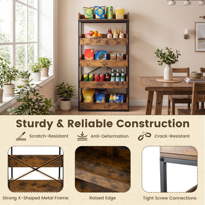 5-Tier Food Storage Rack with 4 Pull-out Drawers and Adjustable Feet, Rustic Brown