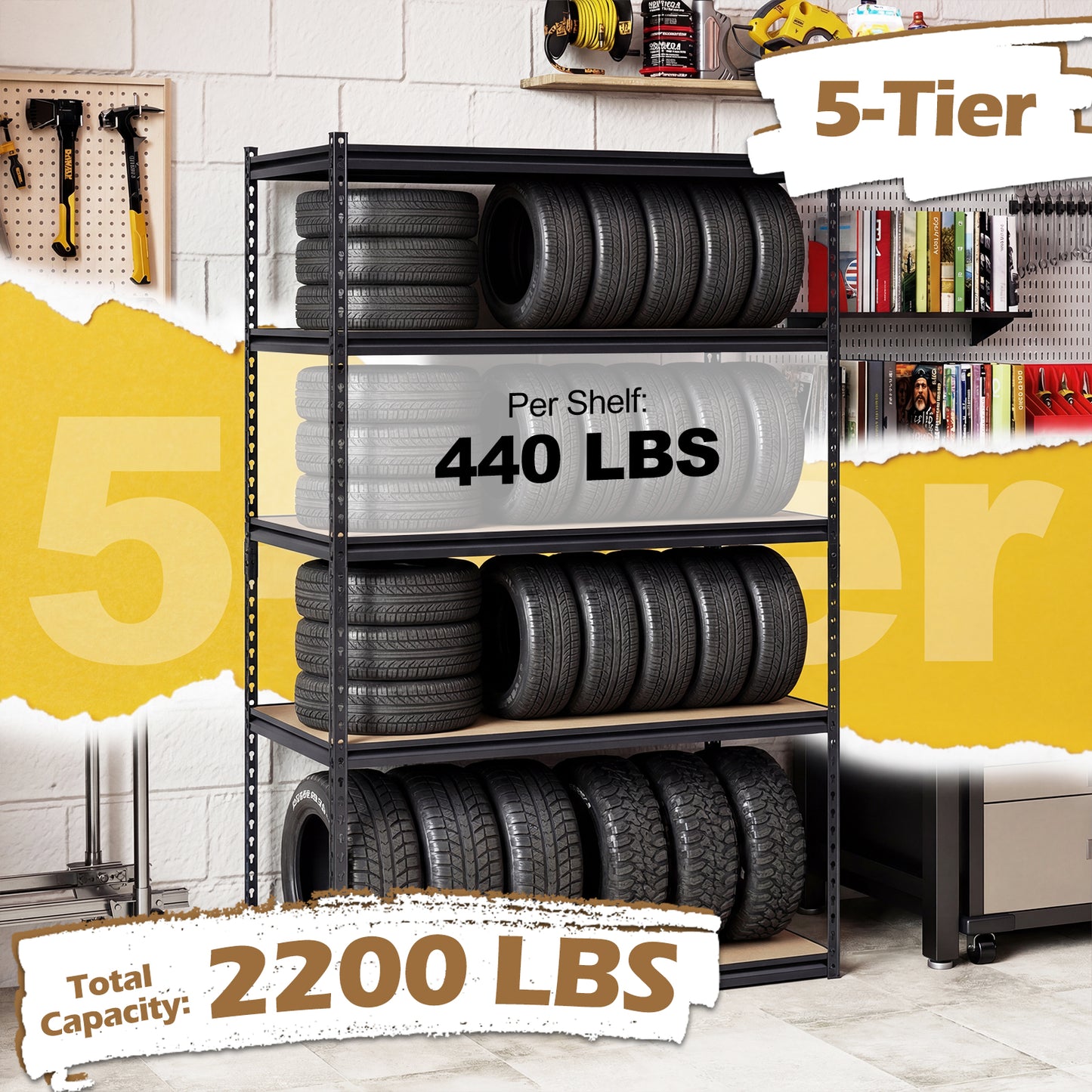 5-Tier Garage Shelving Unit, 2200 LBS Heavy Duty, Adjustable Utility Rack, Set of 3 Garages at Gallery Canada