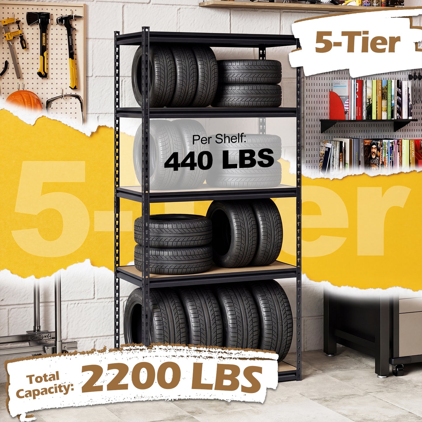5-Tier Garage Shelving Unit, 2200 LBS Metal Storage Shelves, Adjustable Utility Rack Garages at Gallery Canada