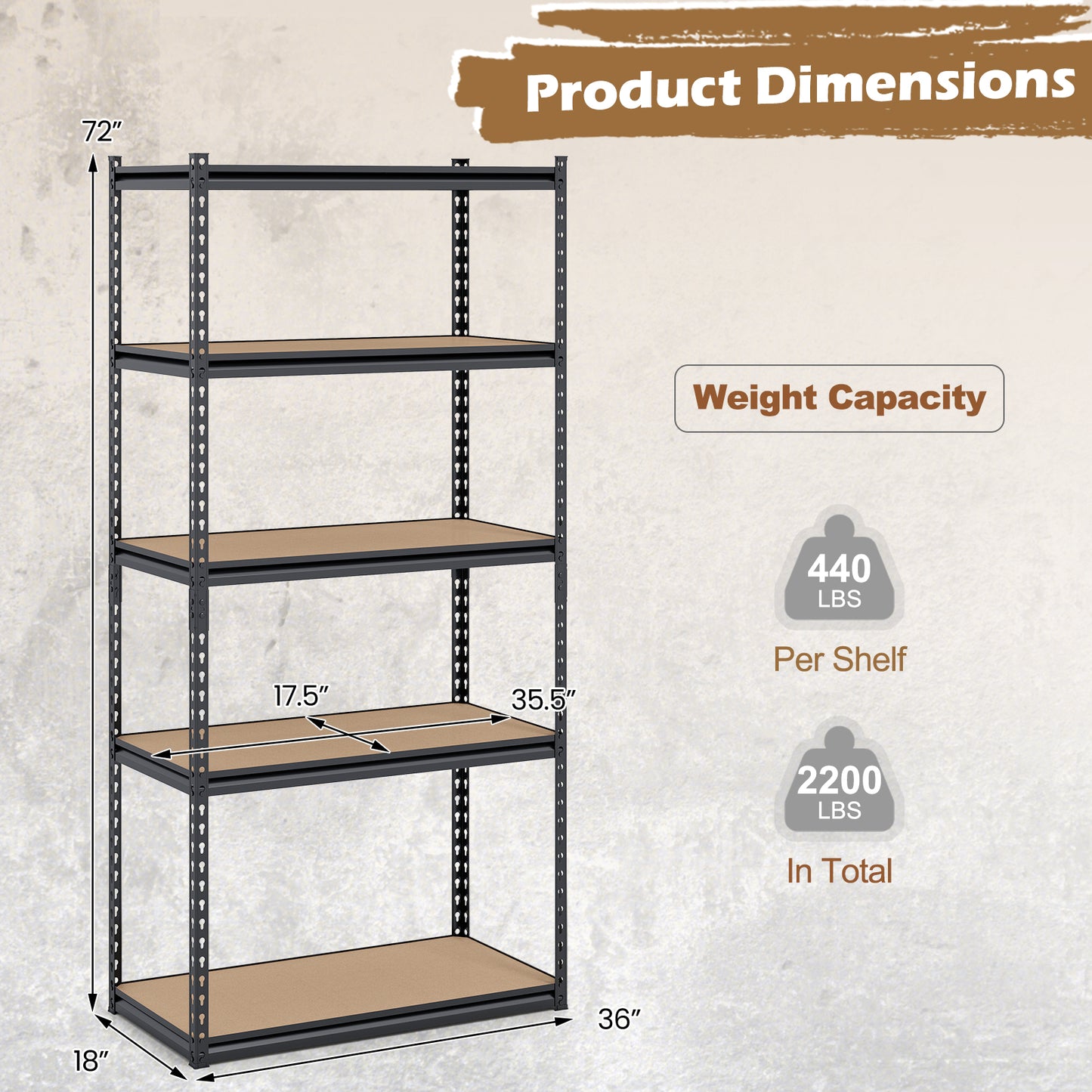 5-Tier Garage Shelving, 2200 LBS Metal Storage, Adjustable Utility Rack Garages at Gallery Canada