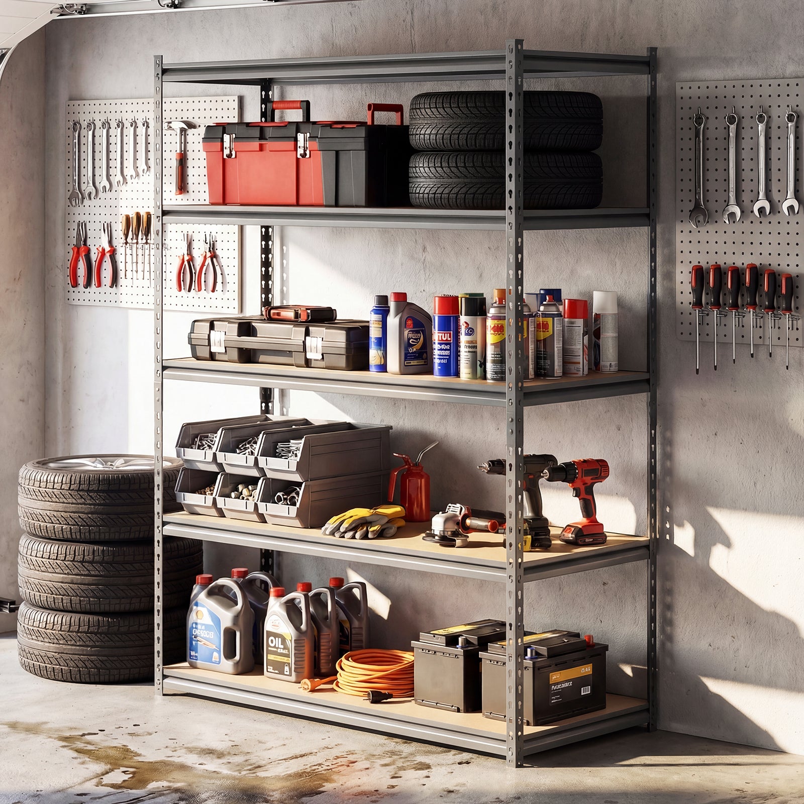 5-Tier Garage Shelving, 2200 Lbs Metal Storage Rack, Adjustable Utility Shelf Garages at Gallery Canada