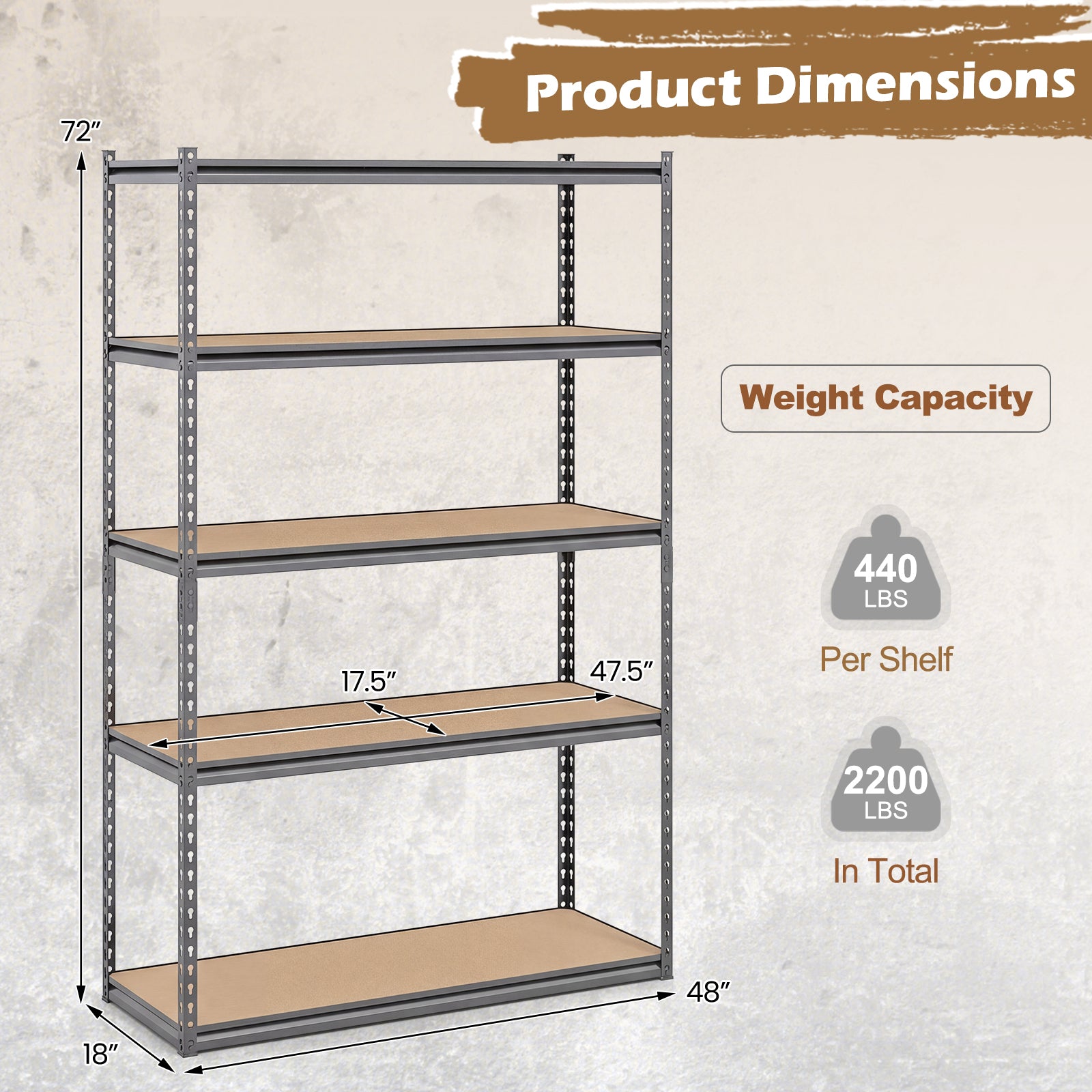 5-Tier Garage Shelving, 2200 LBS Metal Storage Rack Garages at Gallery Canada