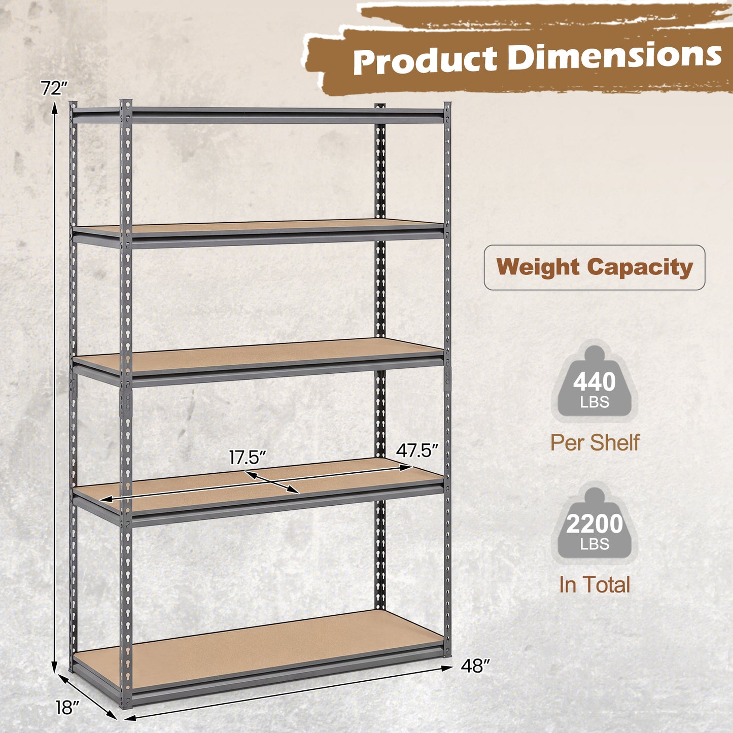 5-Tier Garage Shelving, 2200 LBS Metal Storage Rack Garages at Gallery Canada