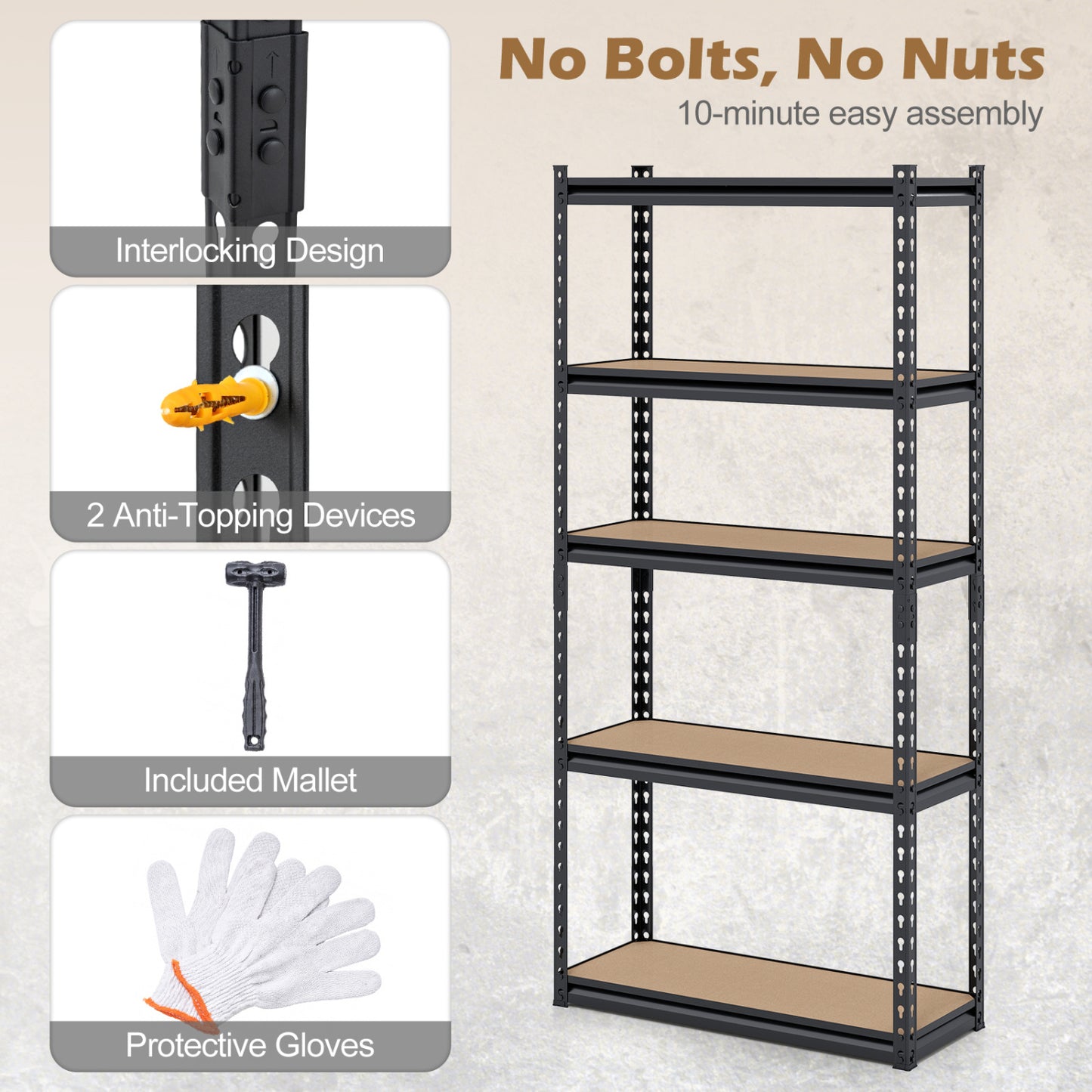 5-Tier Garage Shelving Unit, 2200 LBS Heavy Duty Metal Storage, Black Garages at Gallery Canada