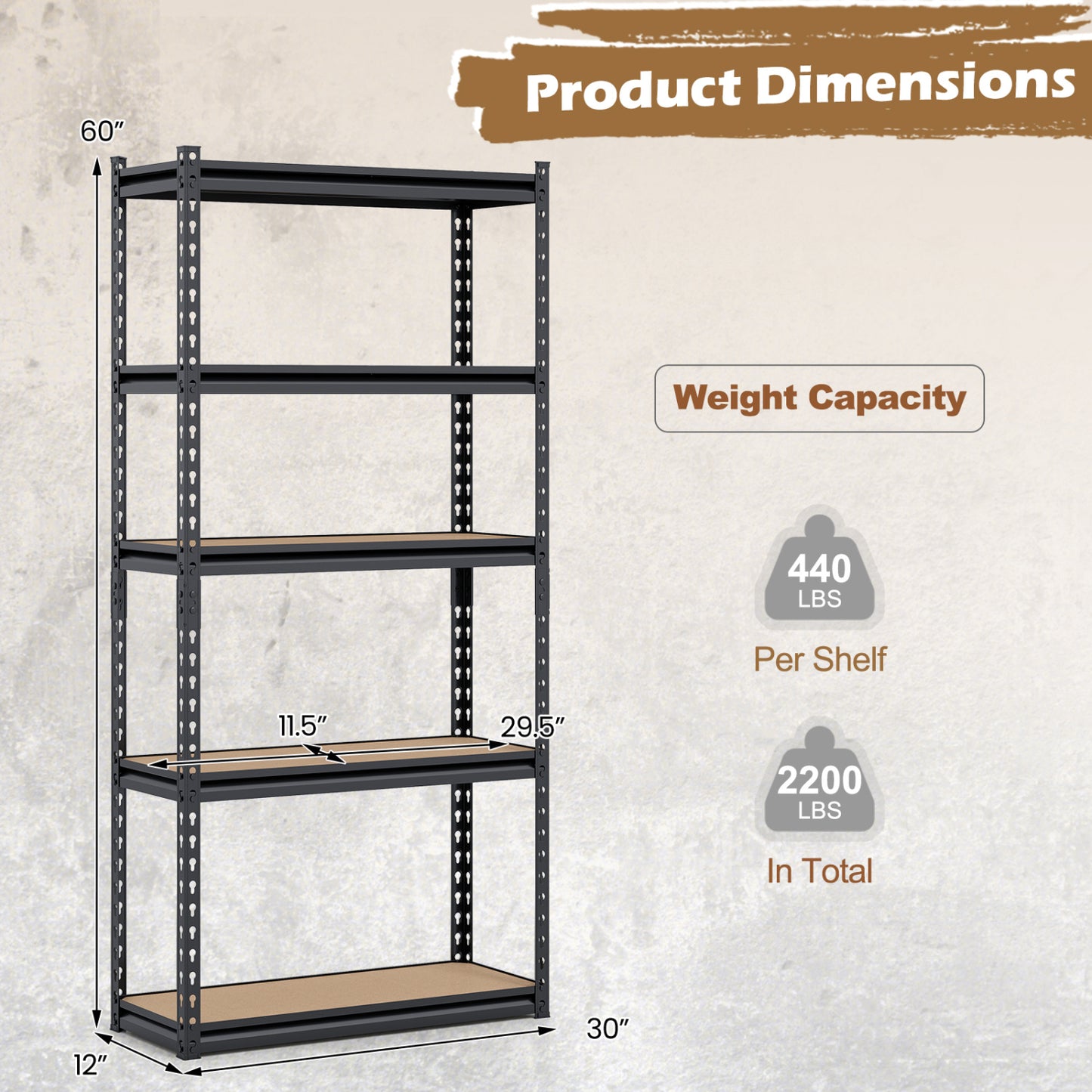 5-Tier Garage Shelving Unit, 2200 LBS Heavy Duty Metal Storage, Black Garages at Gallery Canada