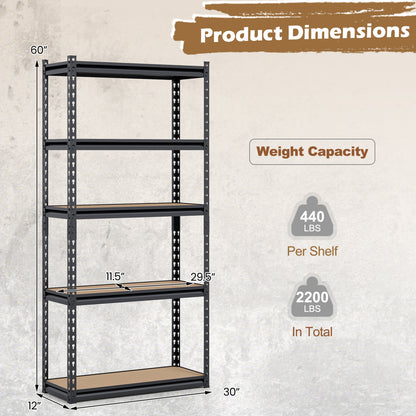 5-Tier Garage Shelving Unit, 2200 LBS Heavy Duty Metal Storage, Black Garages at Gallery Canada