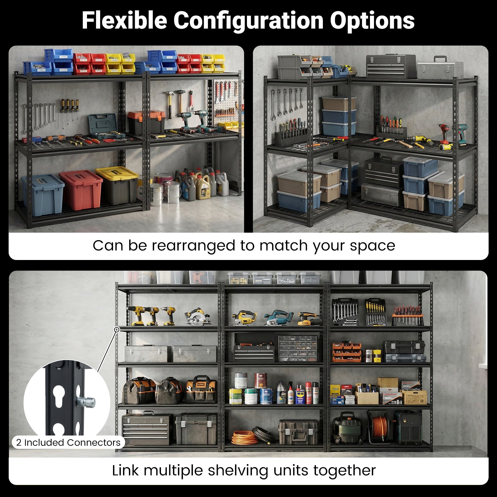 5-Tier Metal Shelving Unit, Adjustable Wire Rack, Set of 2, Black Sheds & Outdoor Storage at Gallery Canada