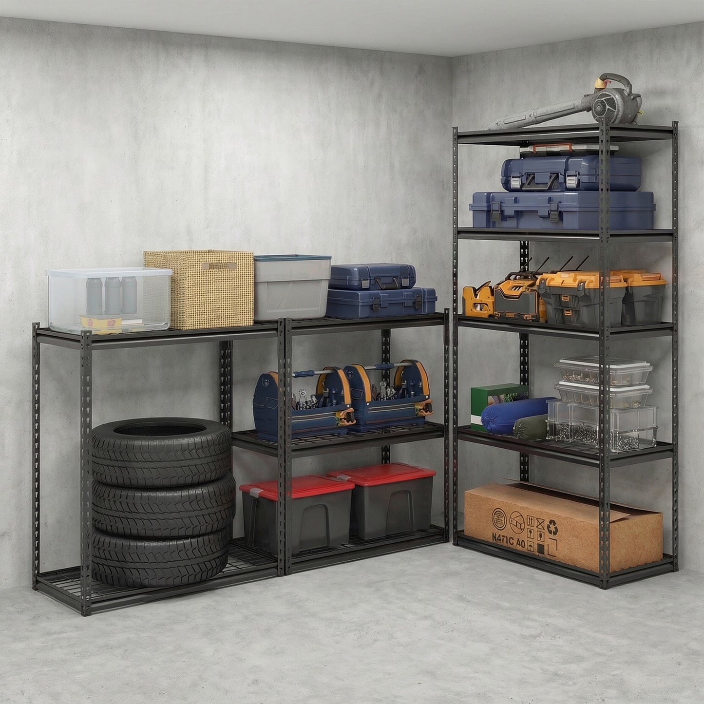 5-Tier Metal Shelving Unit, Adjustable Wire Rack Set of 3, Black Sheds & Outdoor Storage at Gallery Canada