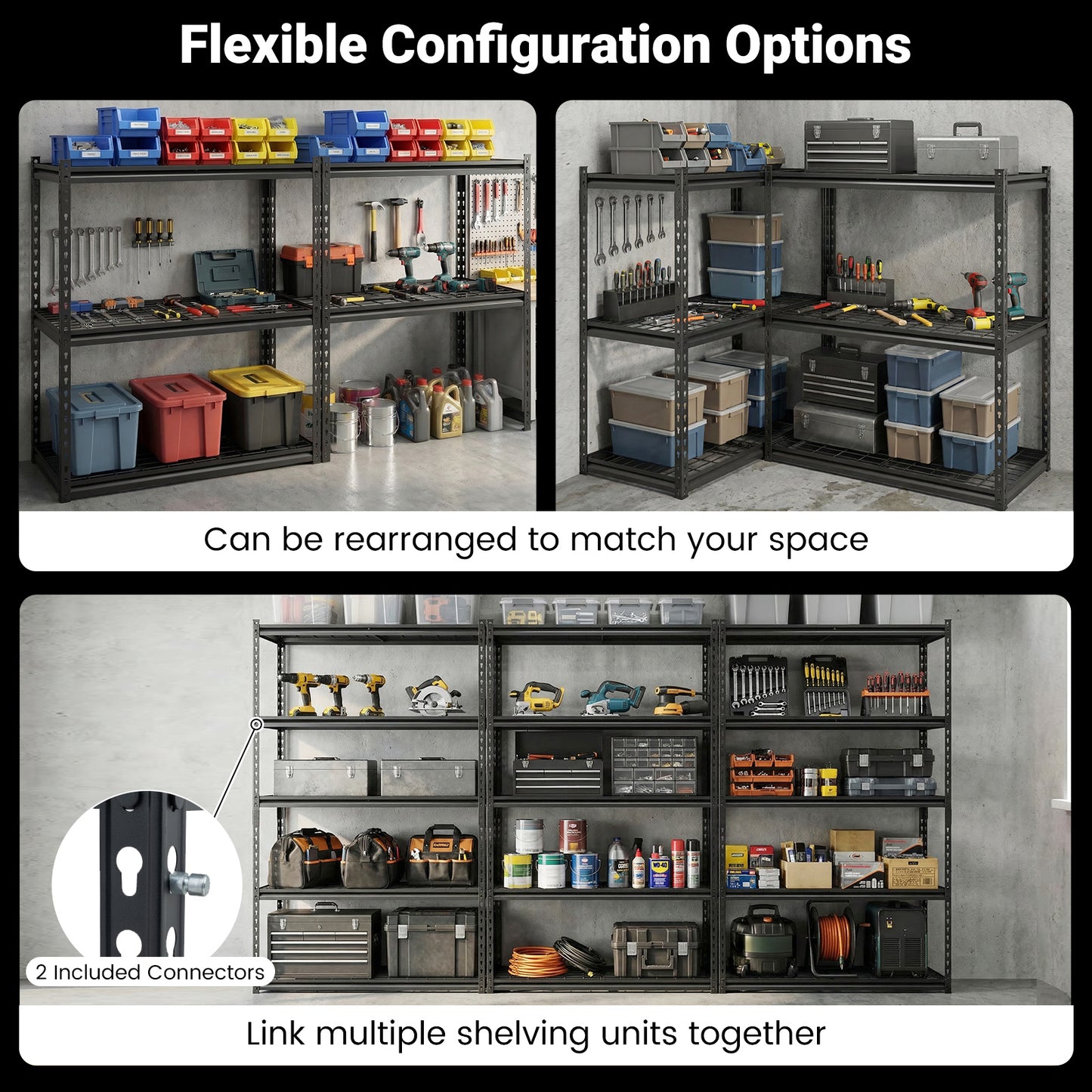 5-Tier Metal Shelving Unit, Adjustable Wire Rack Set of 3, Black Sheds & Outdoor Storage at Gallery Canada
