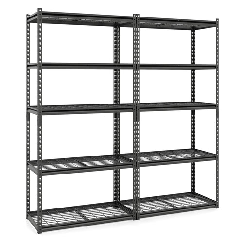 5-Tier Metal Shelving Unit, Adjustable Wire Rack, Set of 2, Black