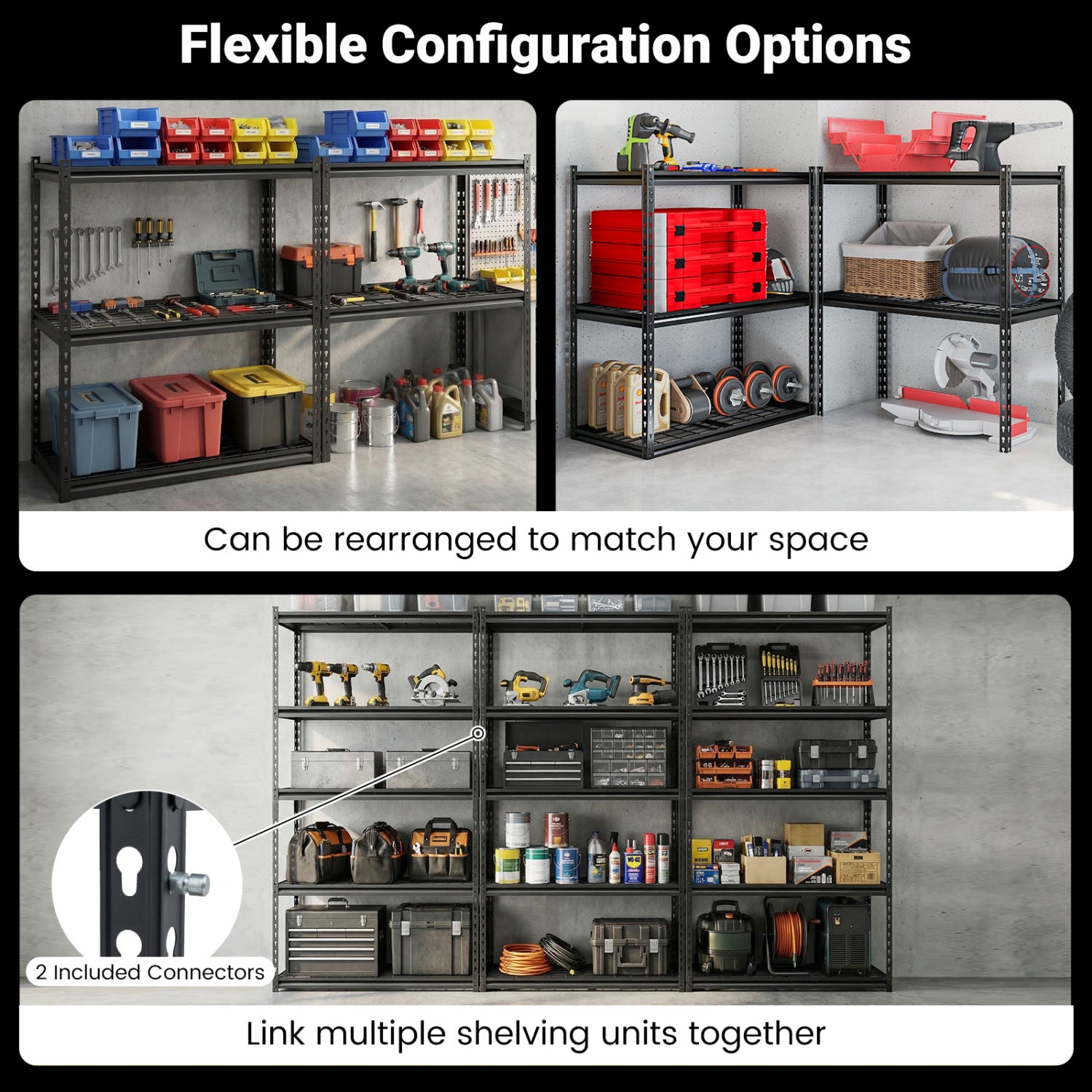 5-Tier Metal Shelving Unit, Adjustable Wire Rack Set of 3, Black Sheds & Outdoor Storage at Gallery Canada