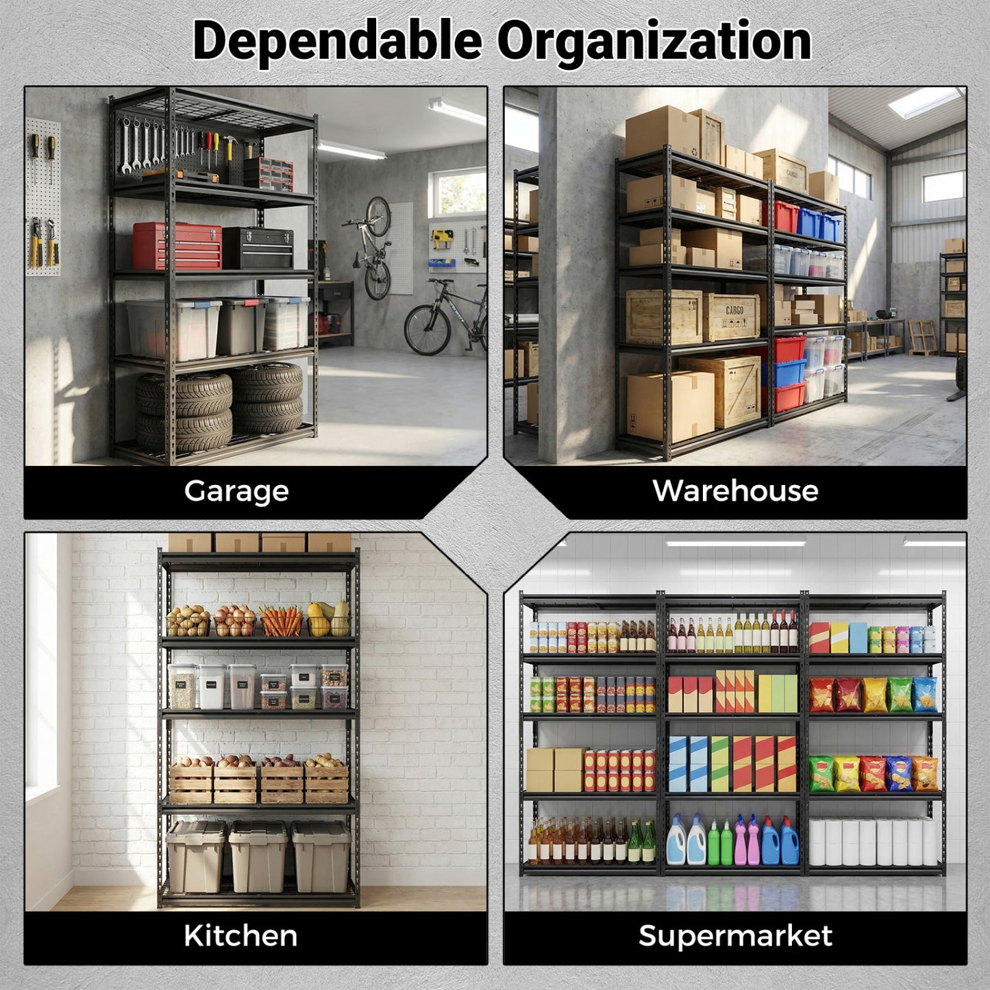 5-Tier Metal Shelving Unit, Adjustable Wire Rack Set of 3, Black Sheds & Outdoor Storage at Gallery Canada