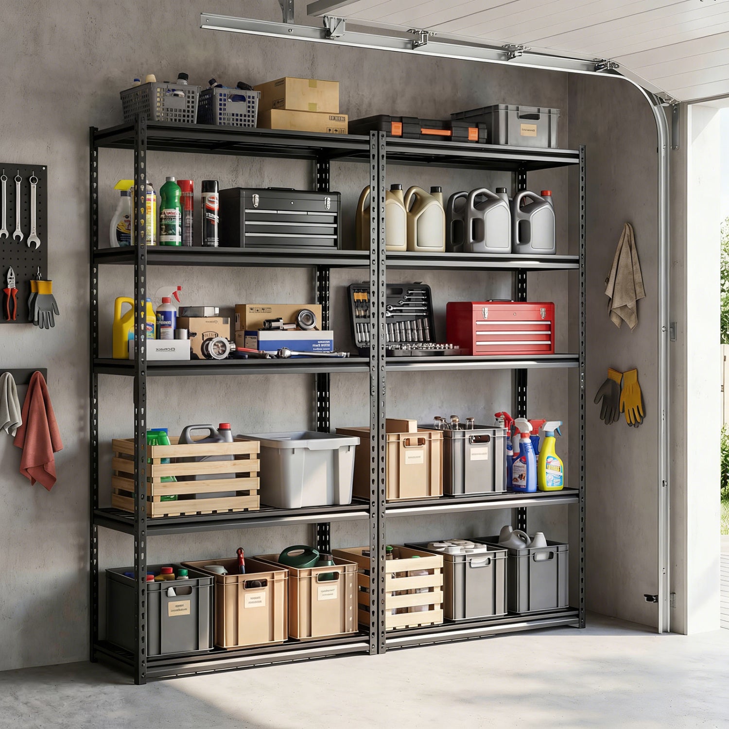 5-Tier Metal Shelving Unit, Adjustable Wire Rack Set of 4, Black Sheds & Outdoor Storage at Gallery Canada