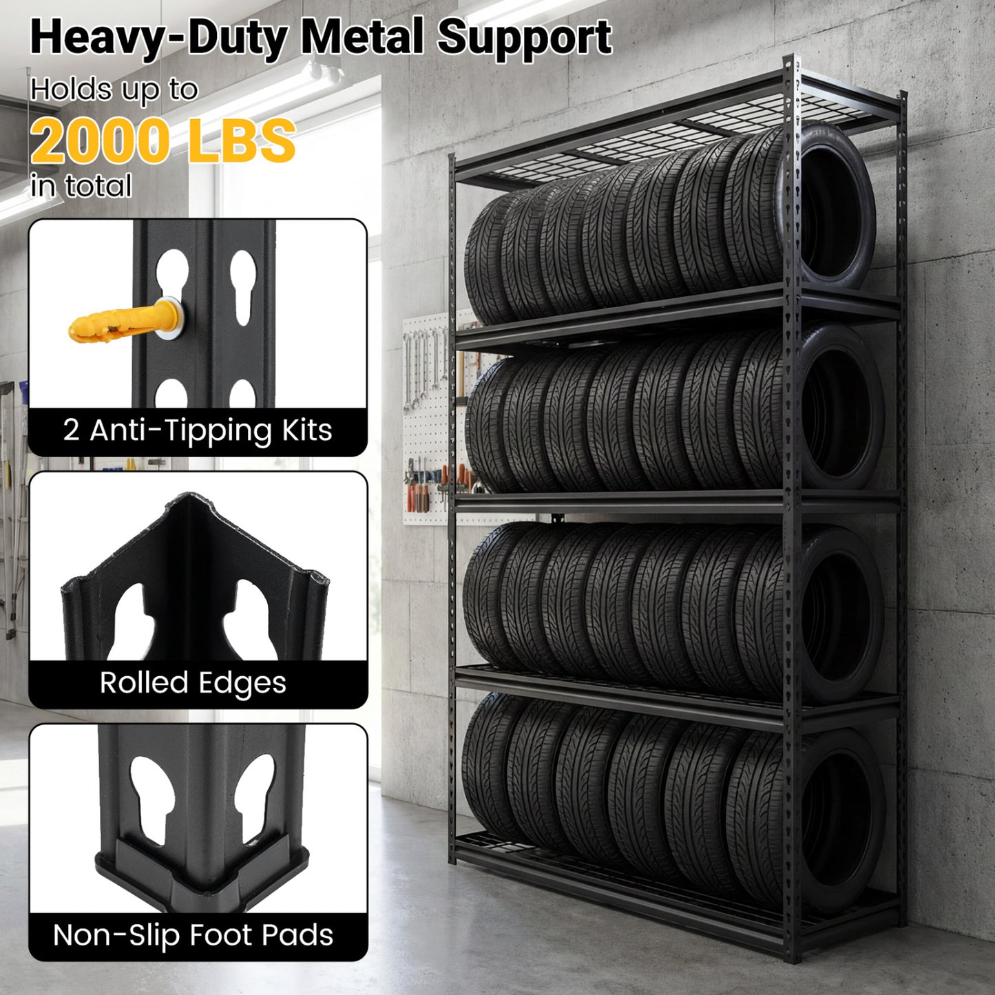 5-Tier Metal Shelving Unit, Adjustable Wire Rack Set of 4, Black Sheds & Outdoor Storage at Gallery Canada