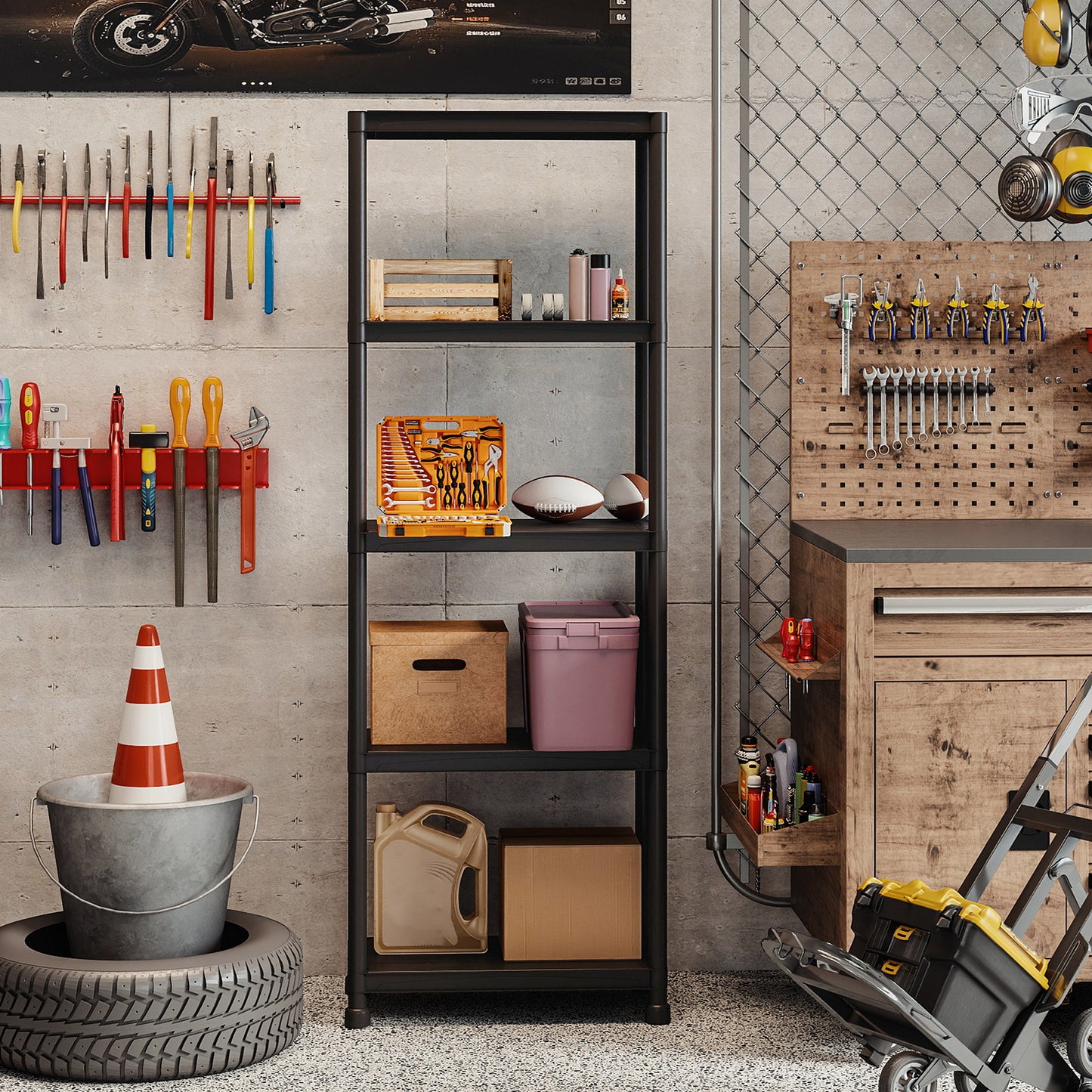 5-Tier Heavy-Duty Plastic Storage Shelves, Black