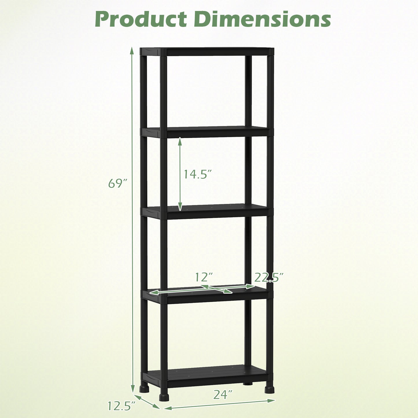 5-Tier Heavy-Duty Plastic Storage Shelves, Black